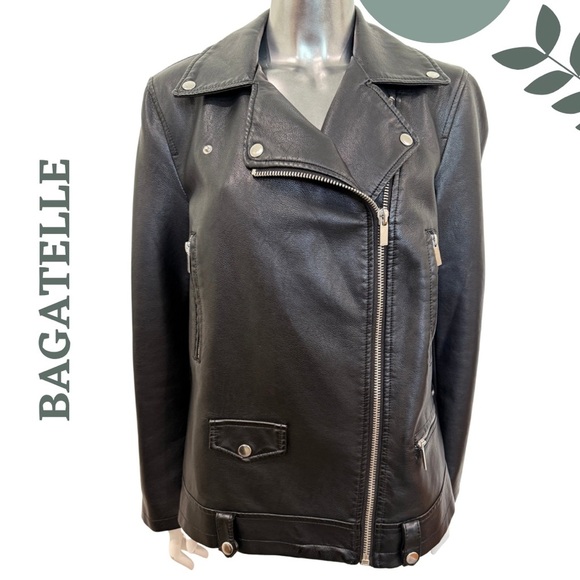 Bagatelle Women’s Faux Leather Moto Jacket Black w Silver Hardware – Size Medium - Picture 1 of 7